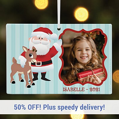 Rudolph® & Father Christmas Photo Rectangle Bauble