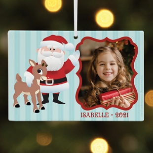 Rudolph® & Father Christmas Photo Rectangle Bauble