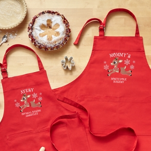 Mommy & Me Adult and Kids Christmas Aprons with Embroidery