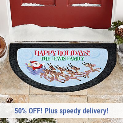 Rudolph® Christmas Sleigh Half Round Doormat