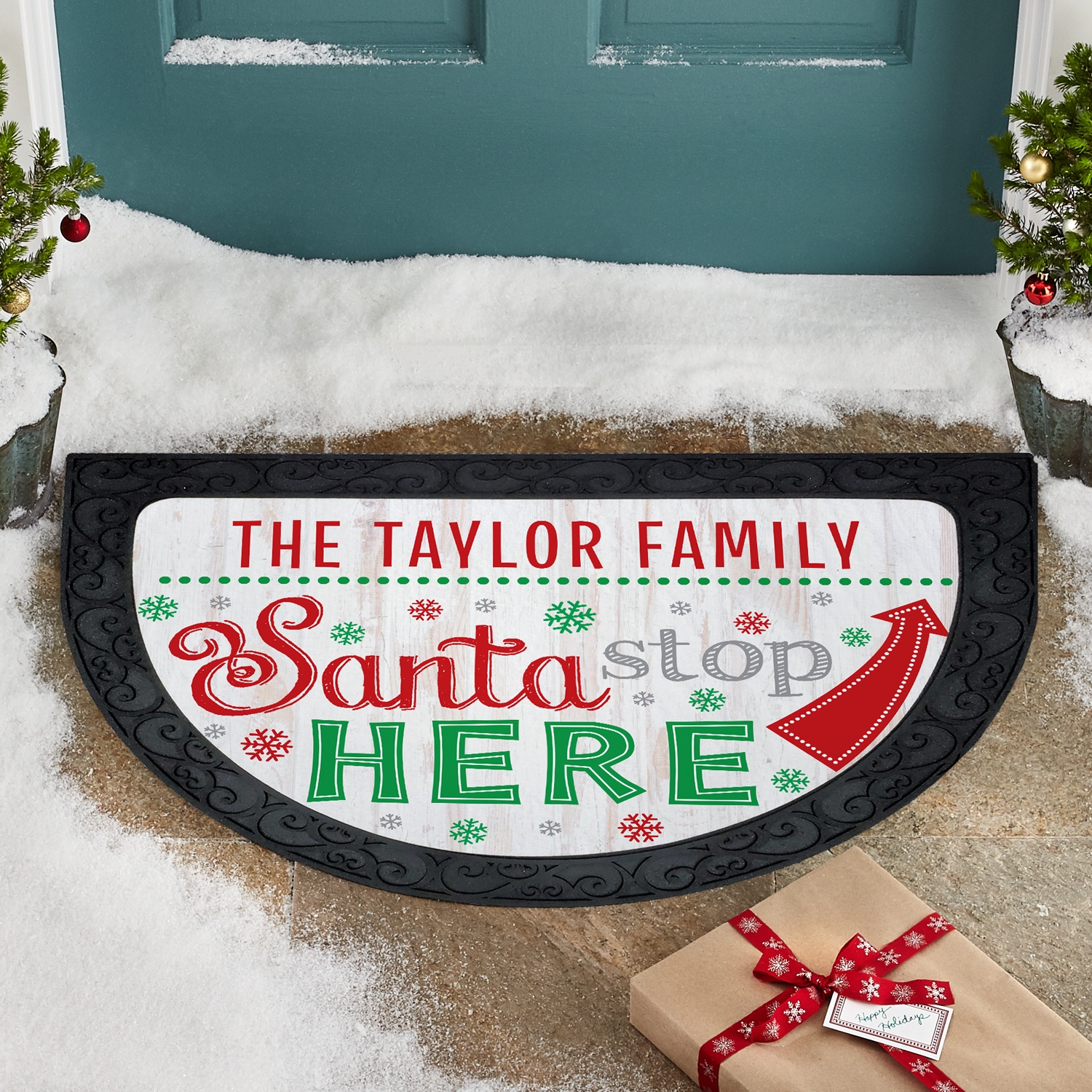 Santa Stop Here Half Round Doormat