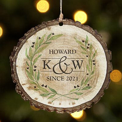 Sophisticated Couple Rustic Wood Round Ornament