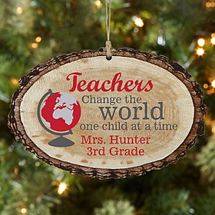 Teachers Change the World Rustic Wood Oval Ornament