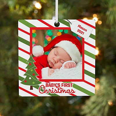 Baby's First Christmas Photo Square Bauble