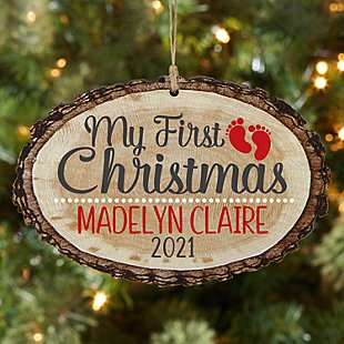 Baby's First Christmas Rustic Wood Oval Ornament