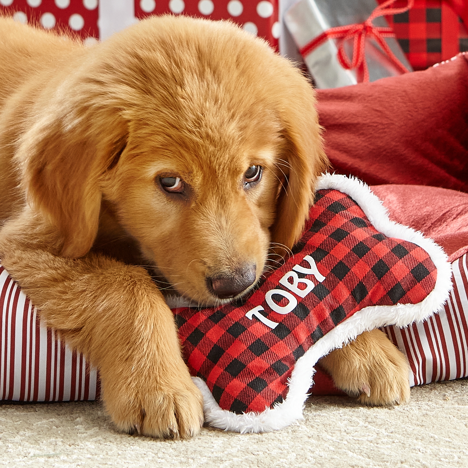 Buffalo Plaid Plush Dog Bone Toy