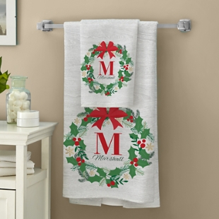 Festive Wreath Initial Bath Towel