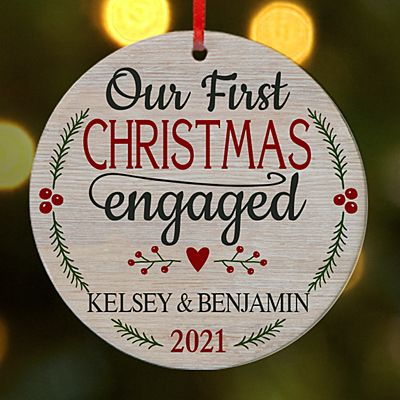 First Christmas Engaged Round Ornament