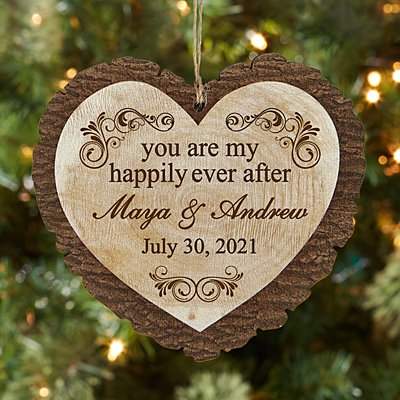 Happily Ever After Rustic Wood Heart Ornament