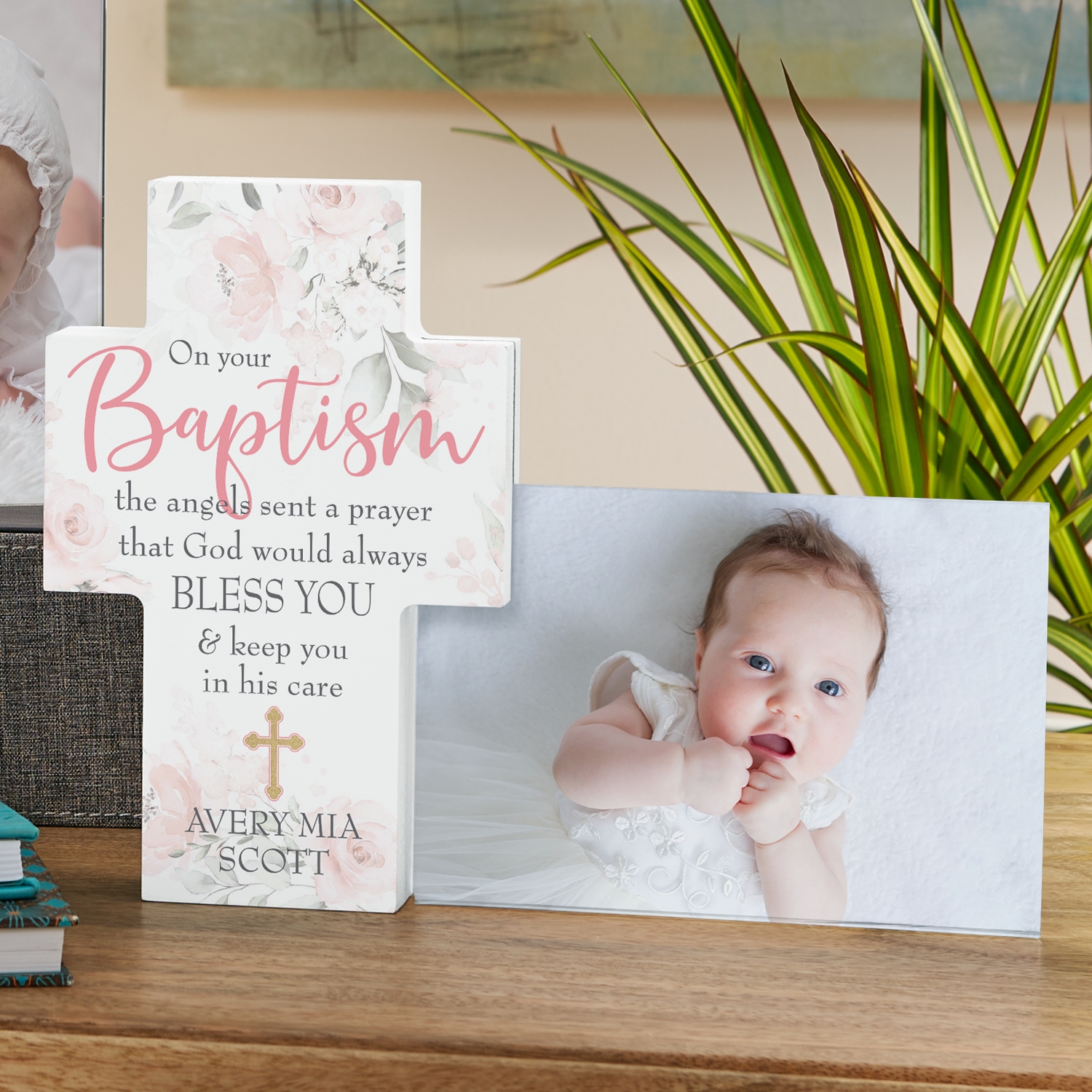 Cherished Baptism Personalized Cross Photo Frame