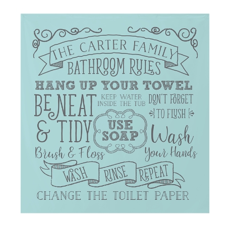 Bathroom Rules Shower Curtain - Teal