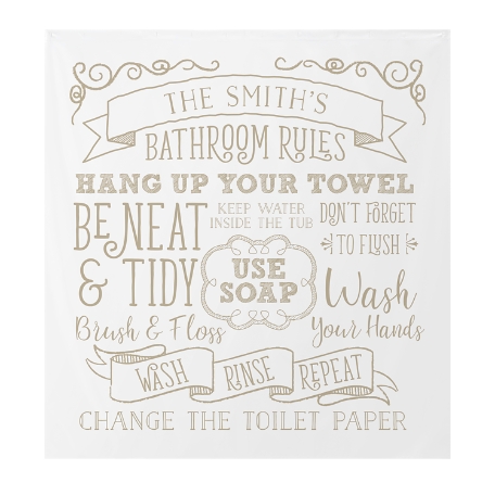 Bathroom Rules Shower Curtain - White