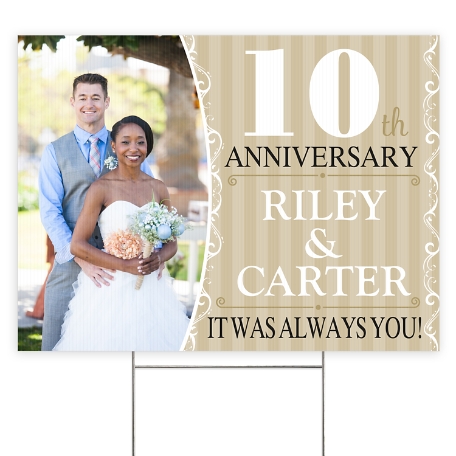 Anniversary Photo 2 Sided Yard Sign With Stake - Gold