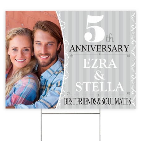 Anniversary Photo 2 Sided Yard Sign with Stake  - Silver