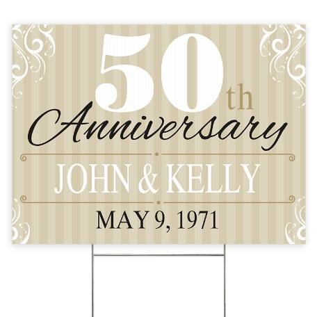 Anniversary 2 Sided Yard Sign with Stake - Gold
