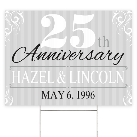 Anniversary 2 Sided Yard Sign with Stake - Silver