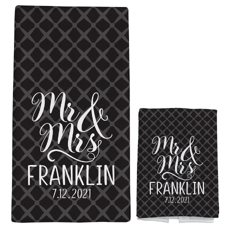 Happy Couple Bath Towels - Towel Set-Black-Mr/Mrs