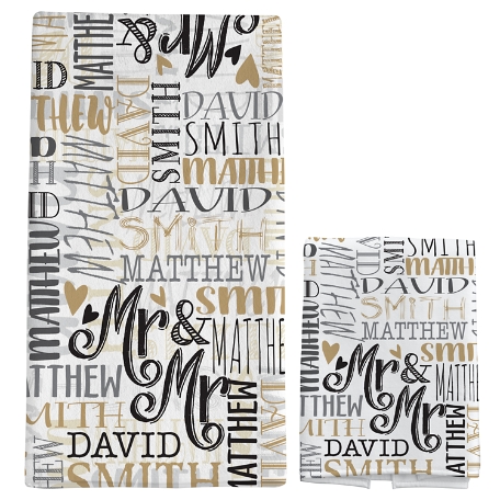 Signature Style Wedding Couple Towel Set - White/Gold - Mr/Mr