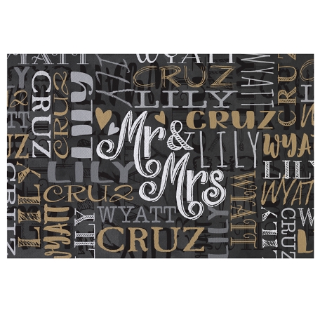 Signature Style Wedding Couple Doormats - Black/Gold - Mr/Mrs - 24x36