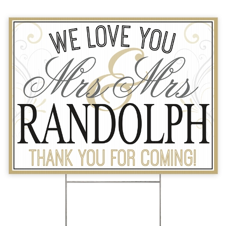 Wedding 2 Sided Yard Sign with Stake - Mrs/Mrs