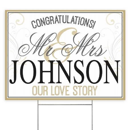 Wedding 2 Sided Yard Sign with Stake - Mr/Mrs