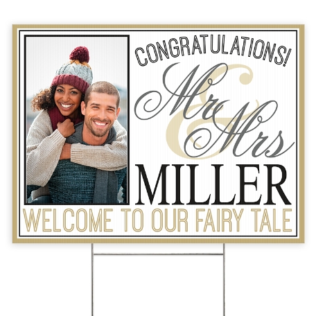 Wedding Photo 2 Sided Yard Sign with Stake - Mr/Mrs