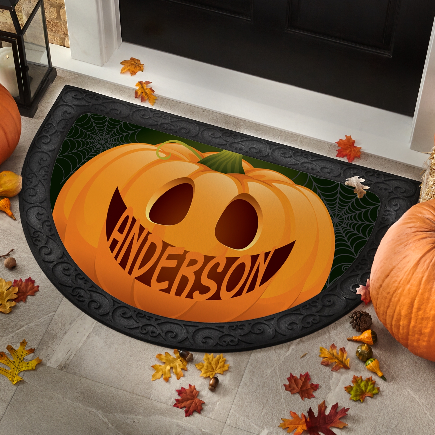 Jack-o-Lantern Pumpkin Half Round Doormat