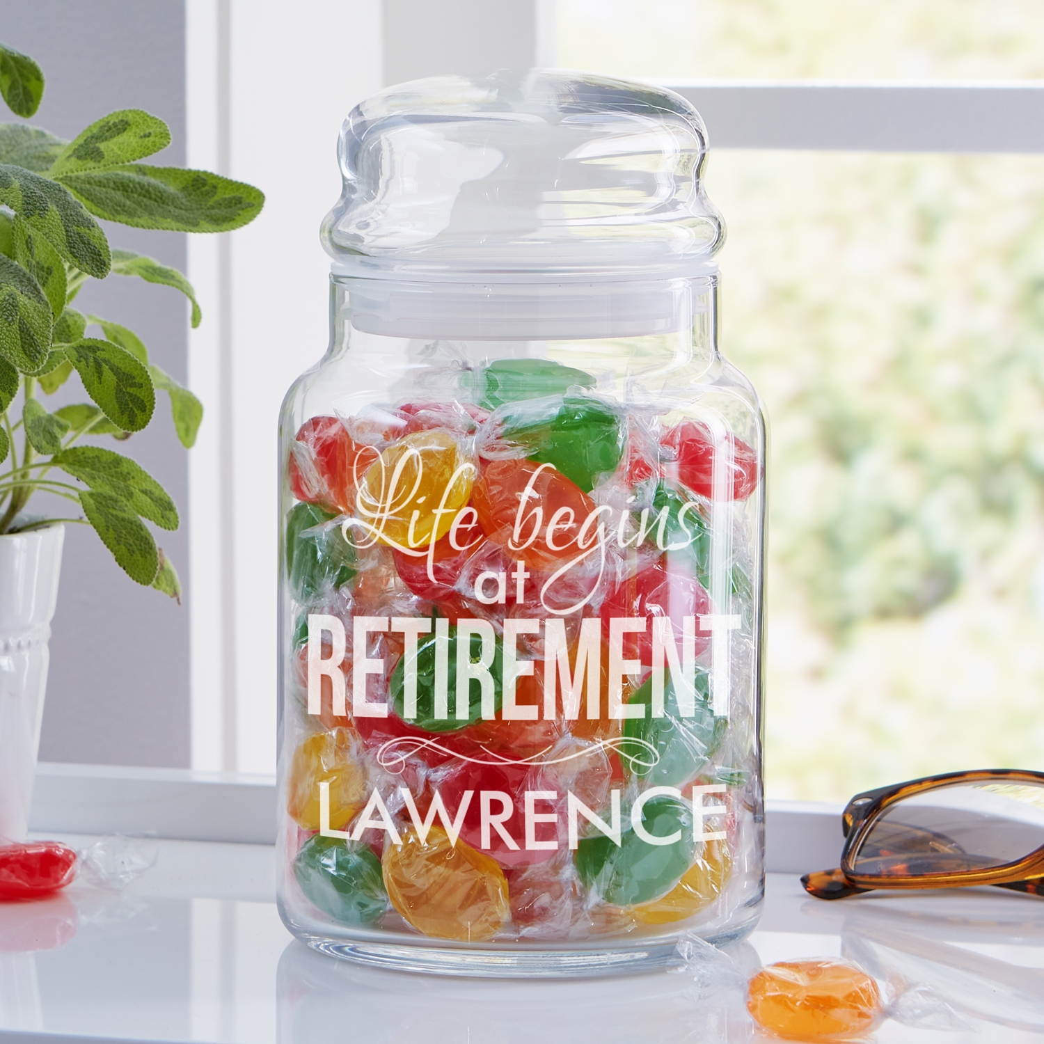 Life Begins At Retirement Glass Treat Jar