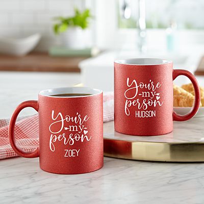 You're My Person Red Glitter Mug Set