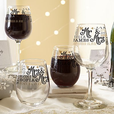 Signature Style Wedding Couple Wine Glasses
