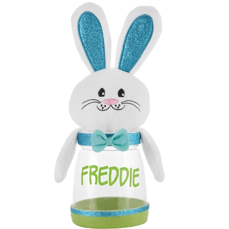 All Dressed Up Bunny Plush Treat Jar - Aqua Glitter Bowtie