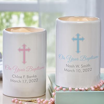 Personalised LED Candle ~Blue Pink ~ Christening & Baby Shower Favors Girls Boys 