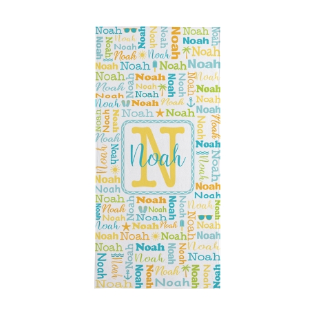 Beachy Collage Name Beach Towel - Blue
