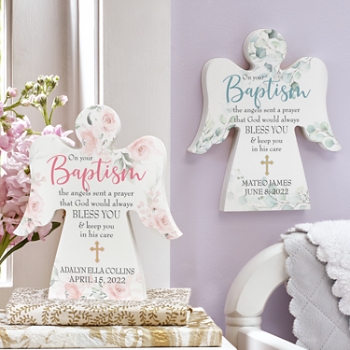 On Your Baptism Personalized Wooden Angel