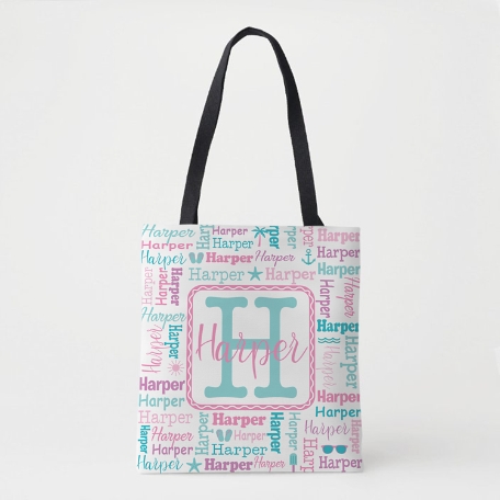 Beachy Collage Name Tote Bag - Pink