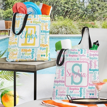 Beachy Collage Name Tote Bag