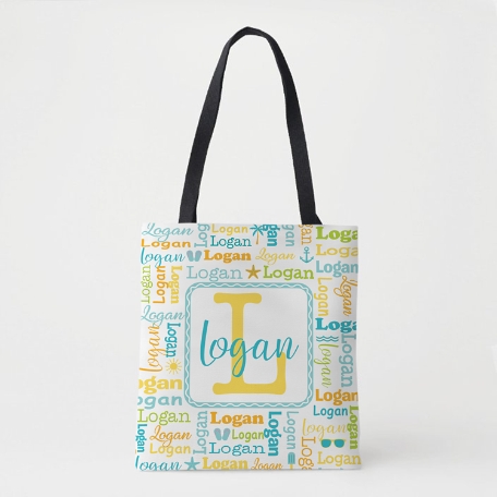 Beachy Collage Name Tote Bag - Blue