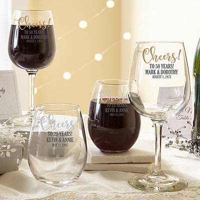 Cheers! Anniversary Wine Glasses