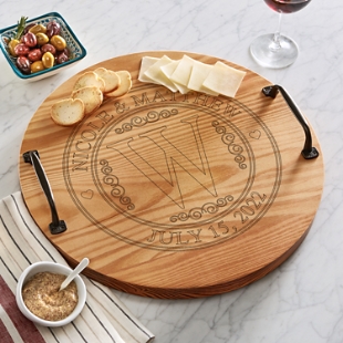 Elegant Initial Classic Pine Wooden Barrel Tray