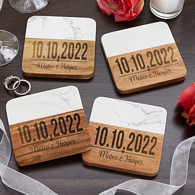 Our Perfect Day Marble & Wood Coasters