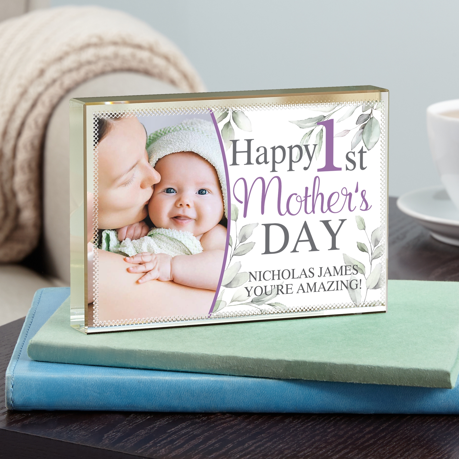 Happy 1st Mother's Day Photo Glass Block