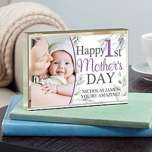 Happy 1st Mother's Day Photo Glass Block