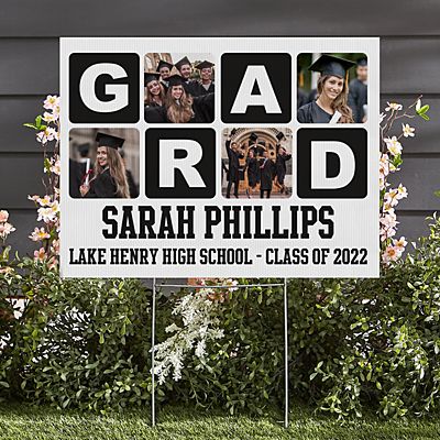 Blocks Of Color Graduation Photo 2-Sided Yard Sign