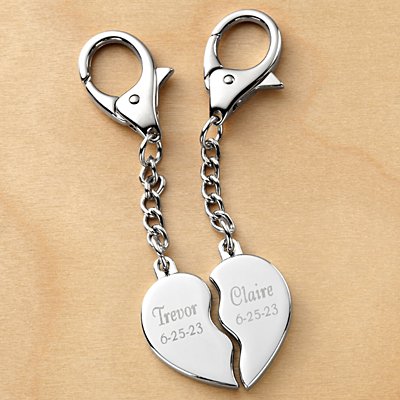 His & Hers Split Heart Personalized Keyring Set