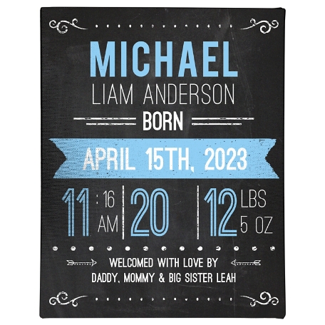 New Baby Announcement Chalkboard Wall Art - Blue - 11x14