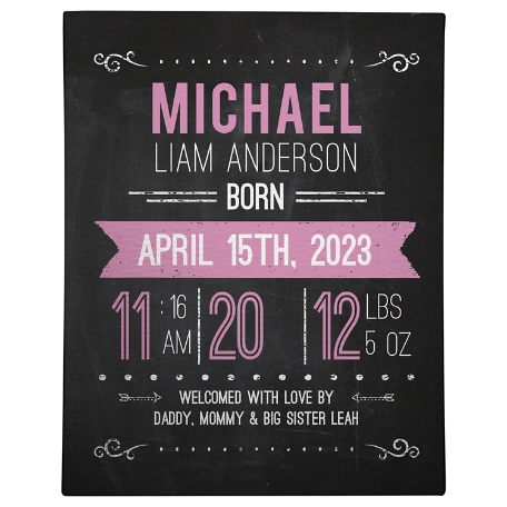 New Baby Announcement Chalkboard Wall Art - Pink - 11x14