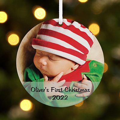 Baby Photo Message Round Ornament