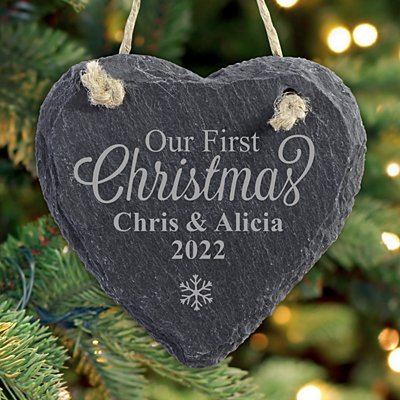 Our First Christmas Heart Slate Ornament