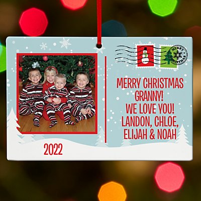 Holiday Greetings Photo Postcard Rectangle Ornament