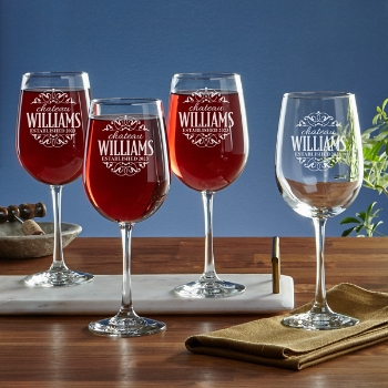 Decorative Label Stemware Glasses - Set of 4